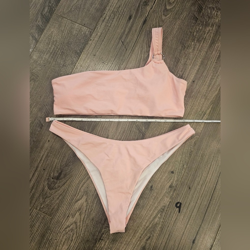 sz‎ L Pale Pink High Waist Bandeau Romantic Bikini Vacation Beach Spring Break